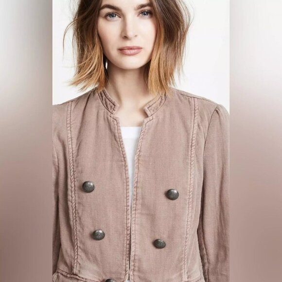 Free People Jagger Blazer Western Military Jacket Open Front Lace Up Cuff Beige - Picture 8 of 15